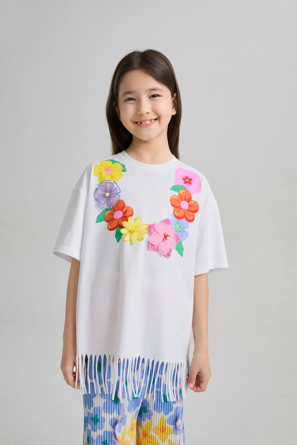 Poco Blush Mermaid Cat Tassel Embroidered Tee