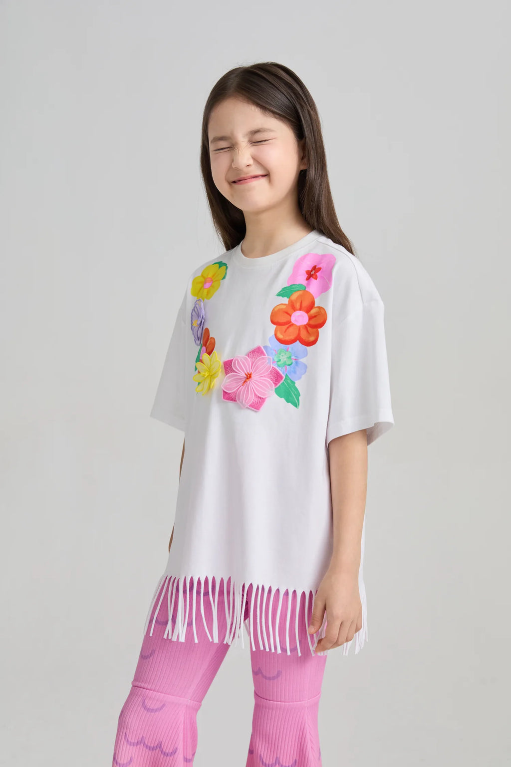 Poco Blush Mermaid Cat Tassel Embroidered Tee