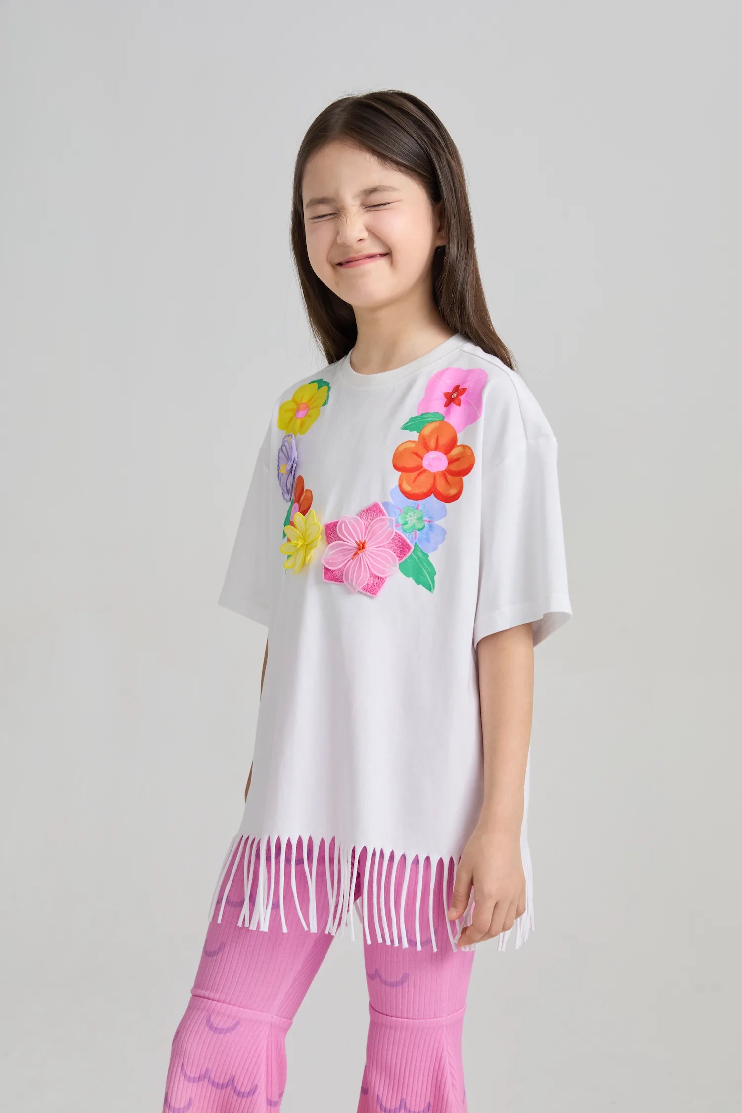 Poco Blush Mermaid Cat Tassel Embroidered Tee