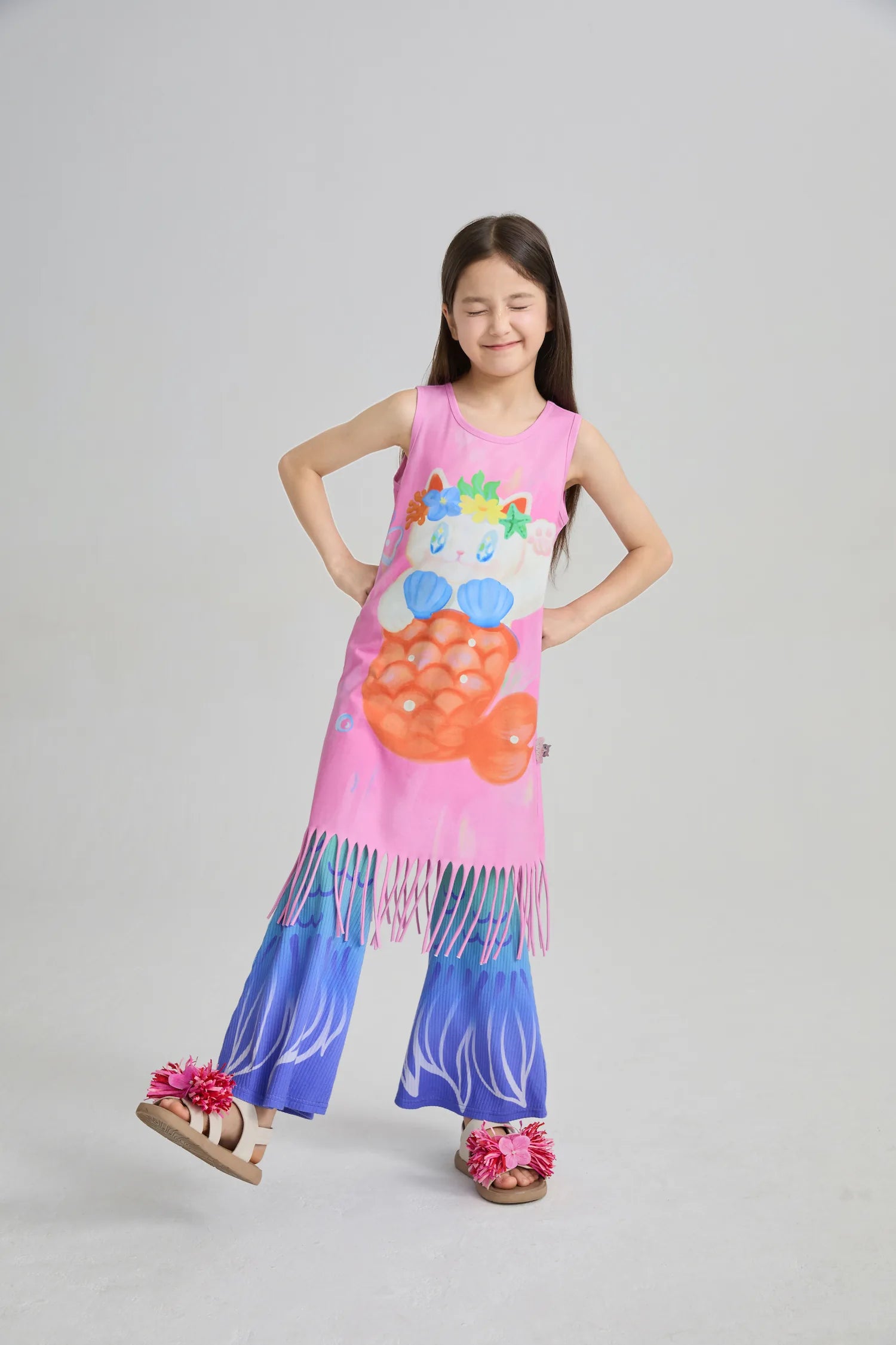 Poco Blush Hawaiian Mermaid Cat Tassel Maxi Skirt