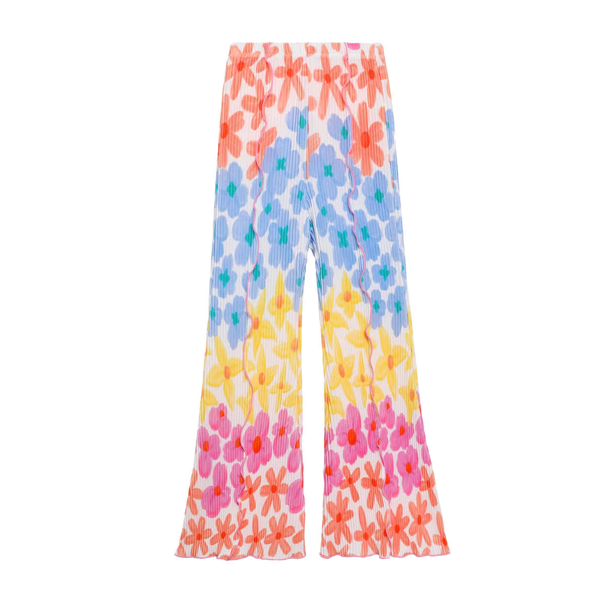 Poco Blush Palm Leaf Pleated Flare Pants