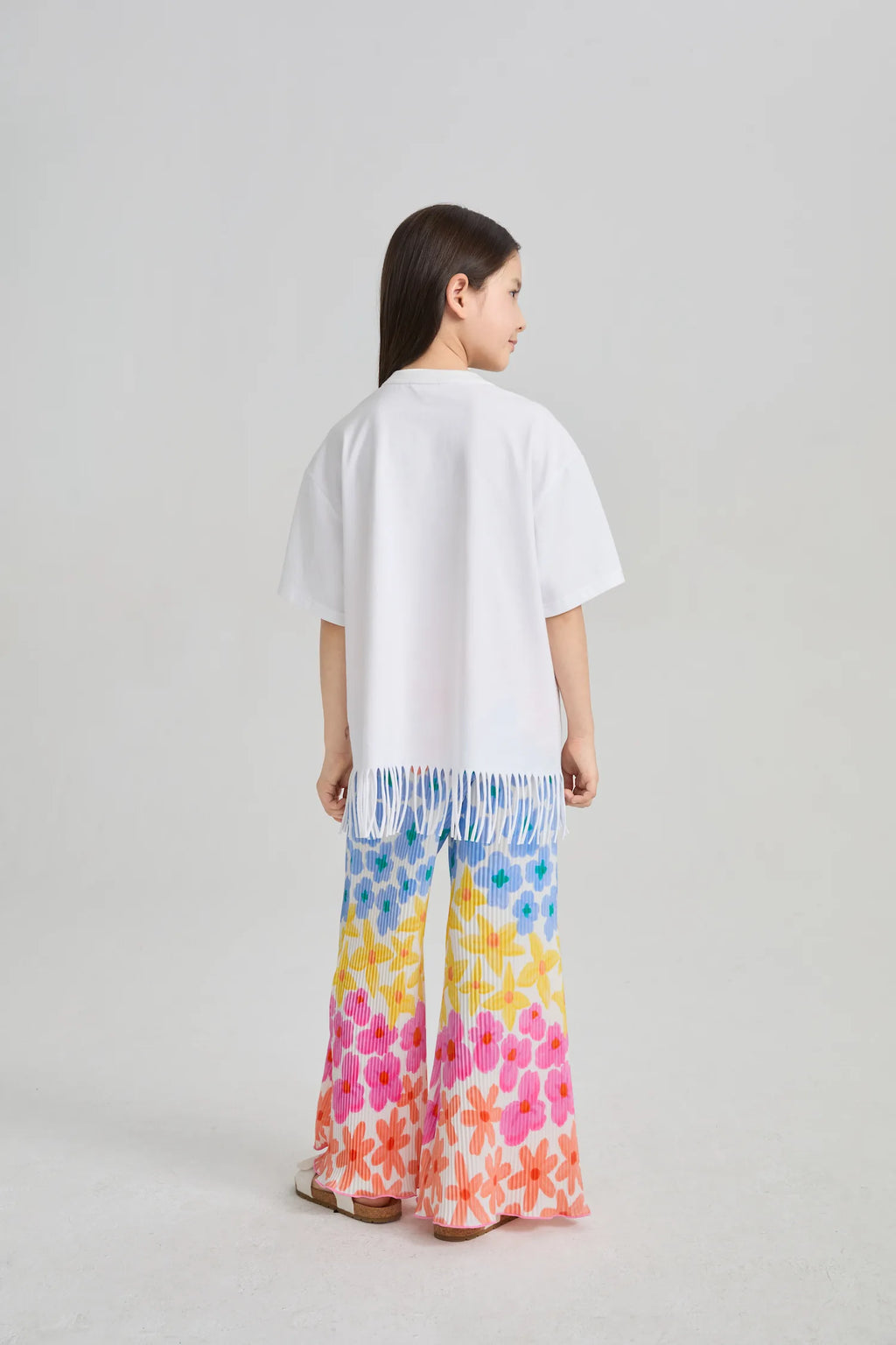 Poco Blush Palm Leaf Pleated Flare Pants