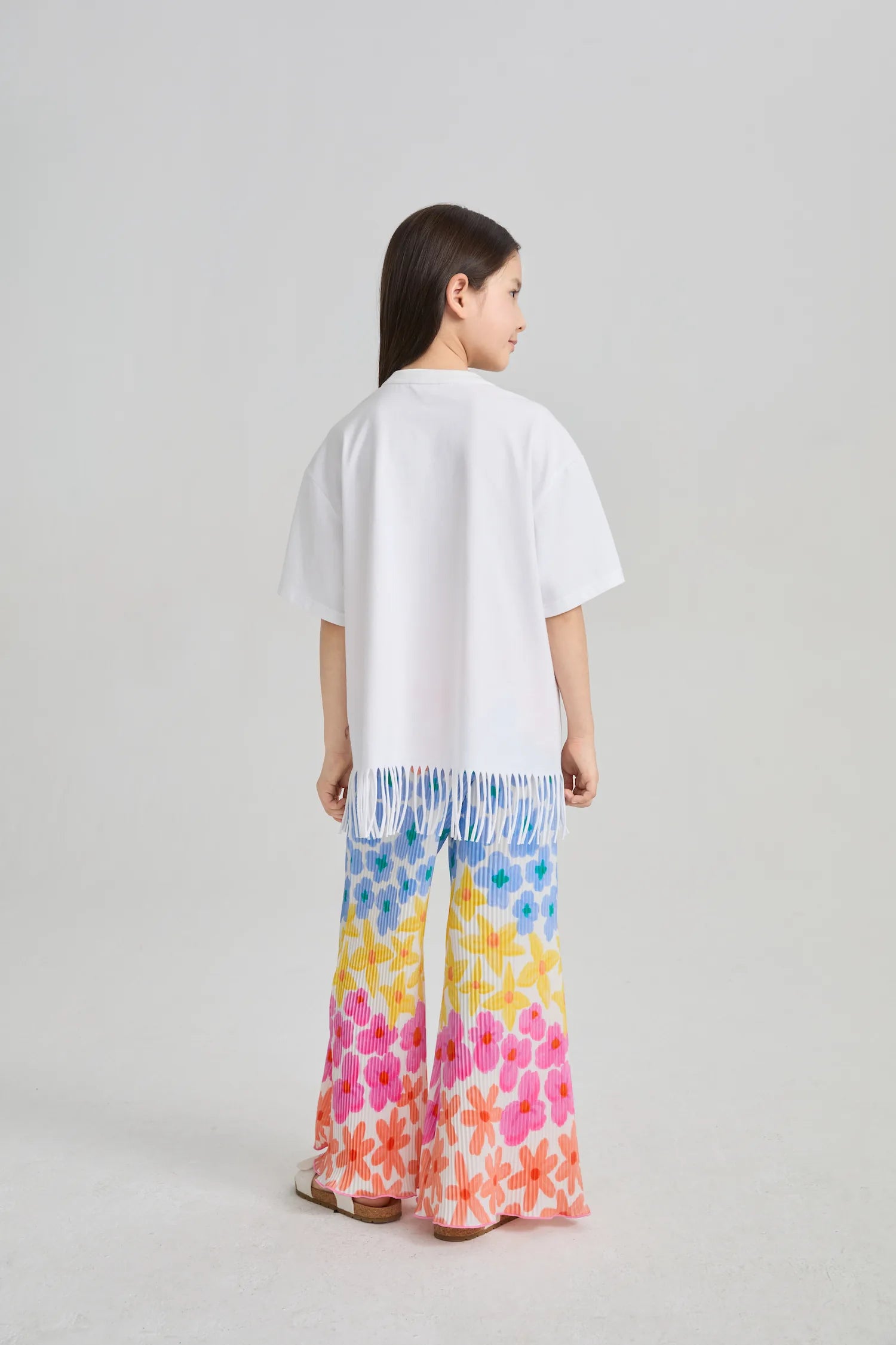 Poco Blush Palm Leaf Pleated Flare Pants