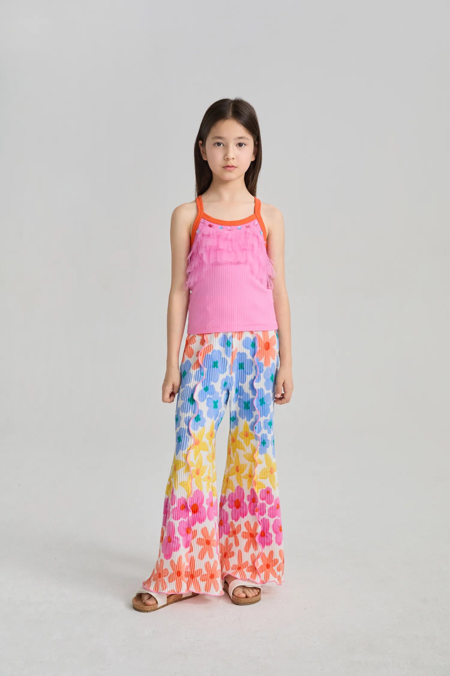 Poco Blush Palm Leaf Pleated Flare Pants