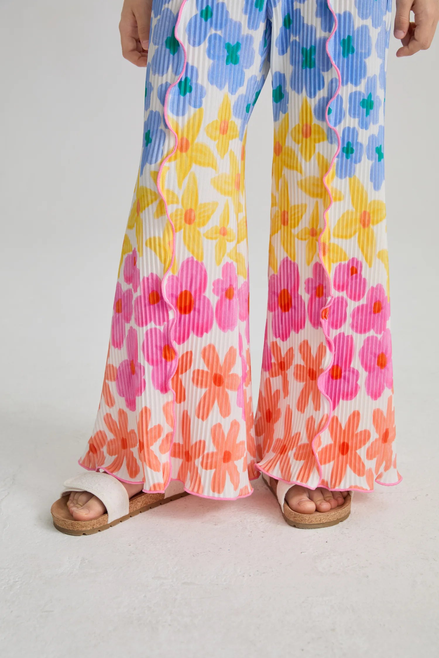 Poco Blush Palm Leaf Pleated Flare Pants