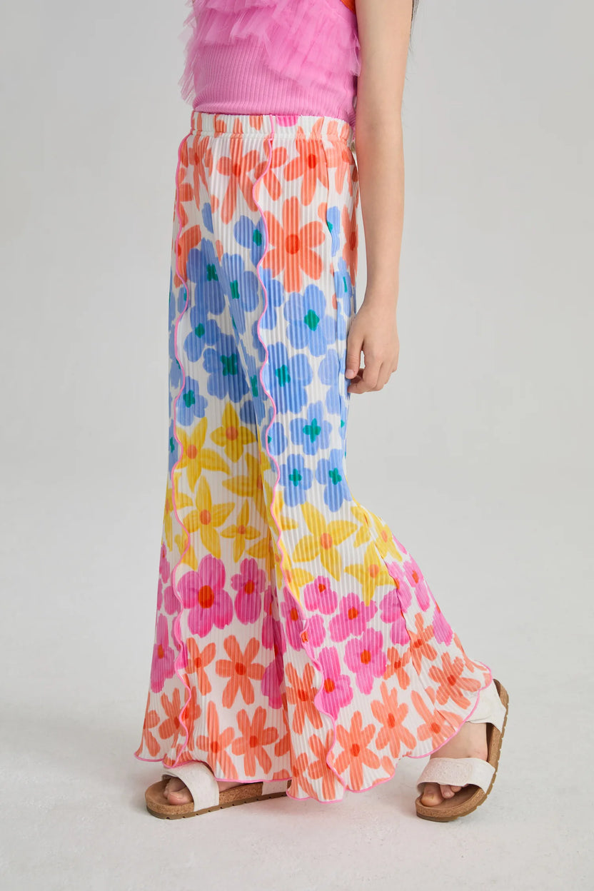 Poco Blush Palm Leaf Pleated Flare Pants