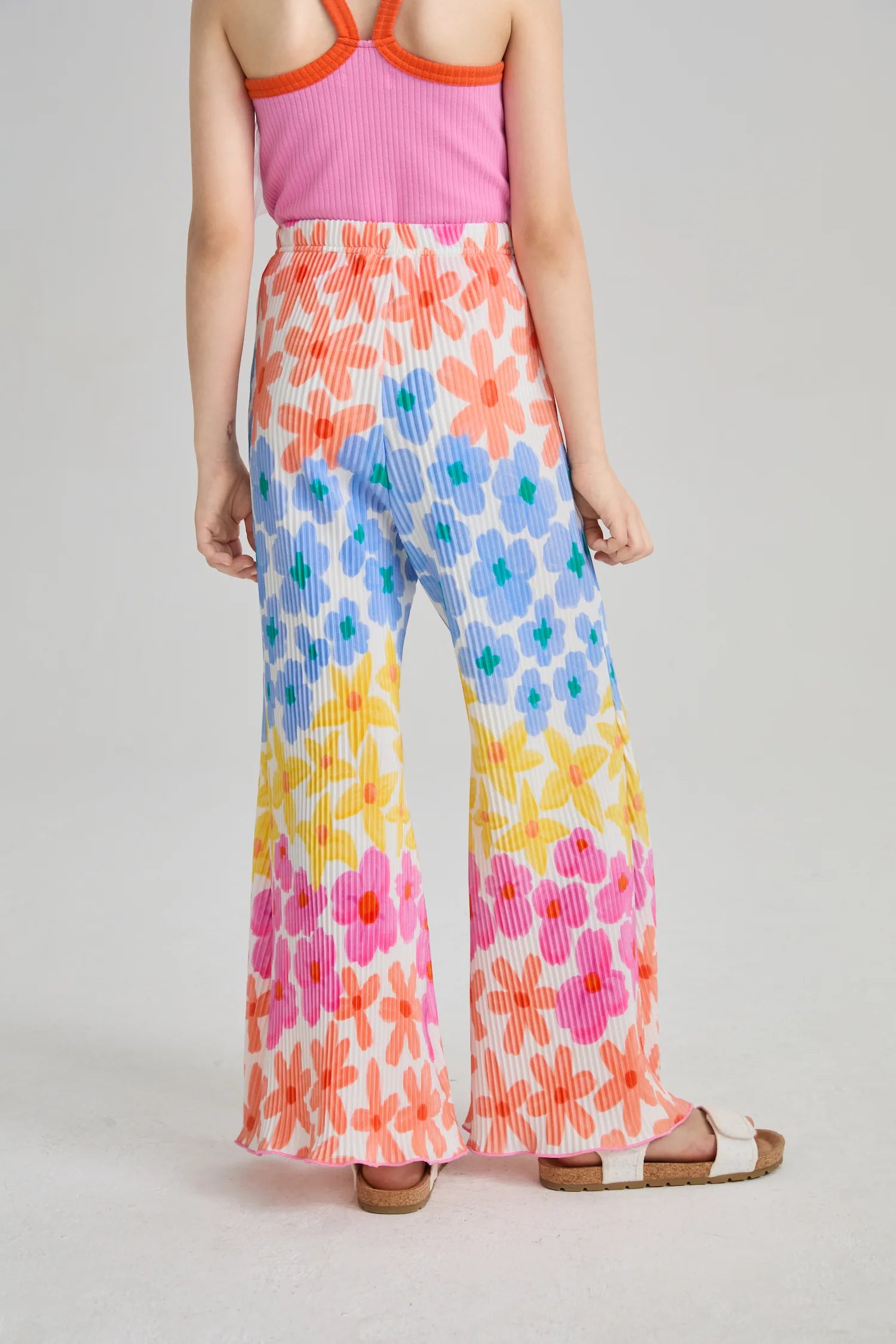 Poco Blush Palm Leaf Pleated Flare Pants