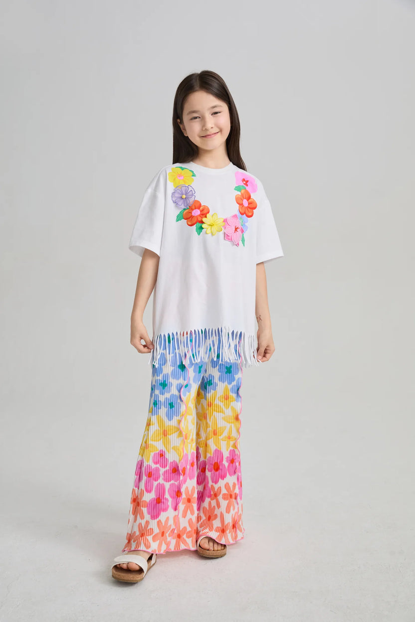 Palm Leaf Pleated Flare Pants by Poco Blush, image 3