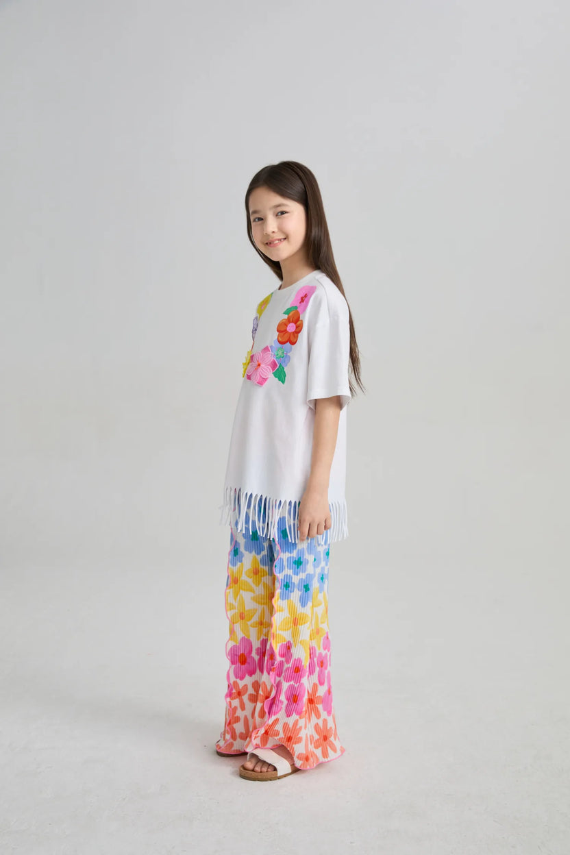 Palm Leaf Pleated Flare Pants by Poco Blush, image 4