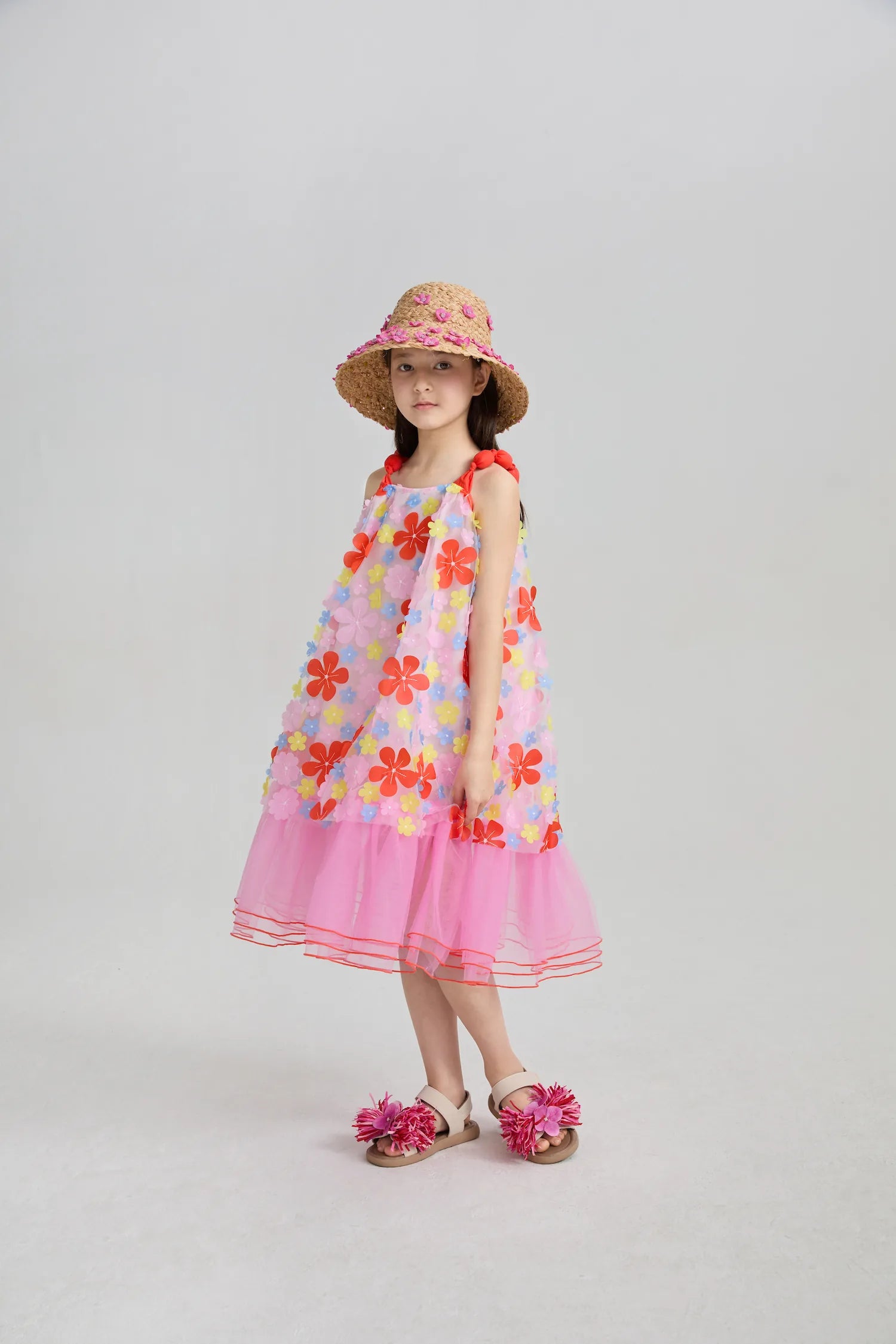 Poco Blush Tropical Bloom Embroidered Mesh Dress