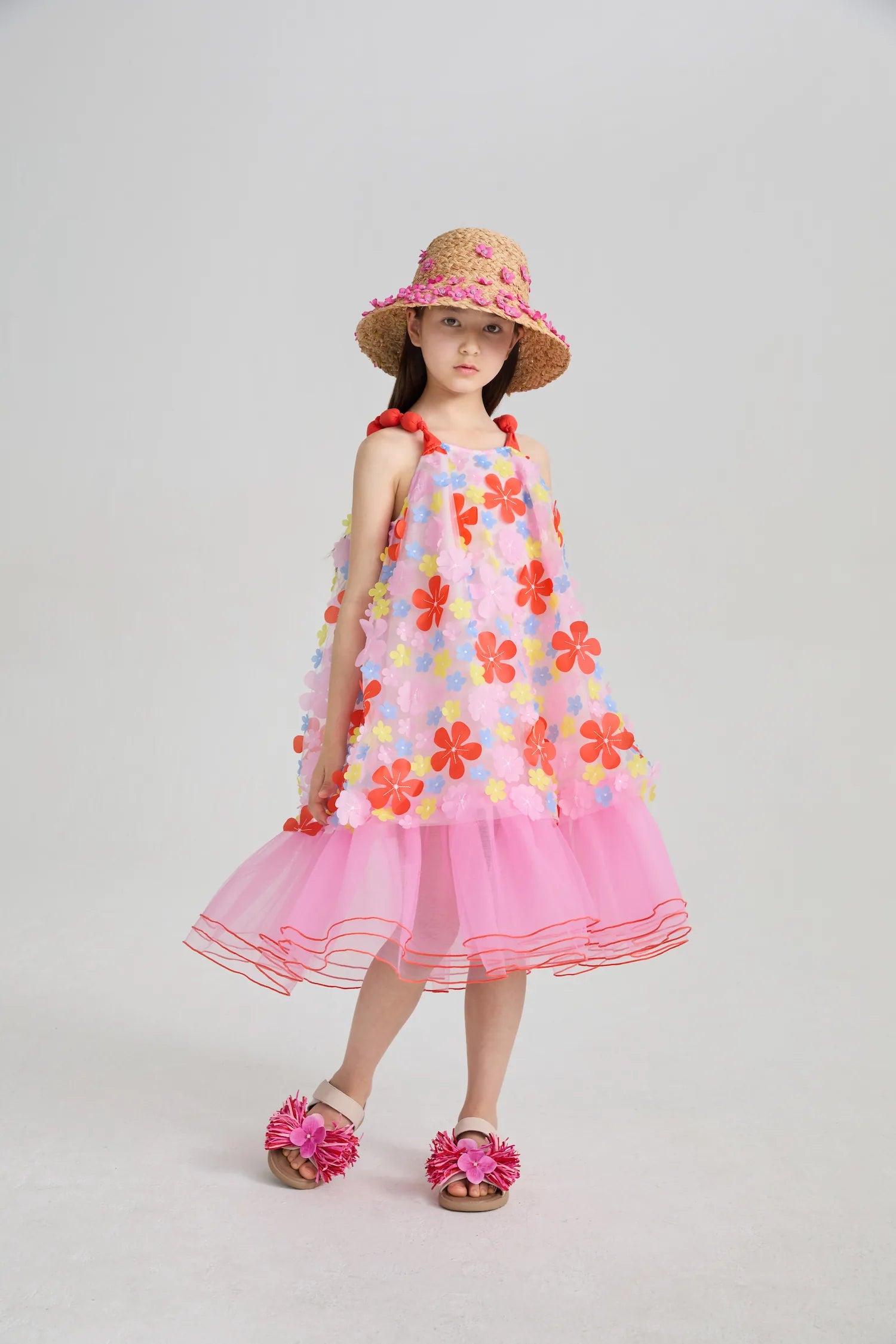 Poco Blush Tropical Bloom Embroidered Mesh Dress