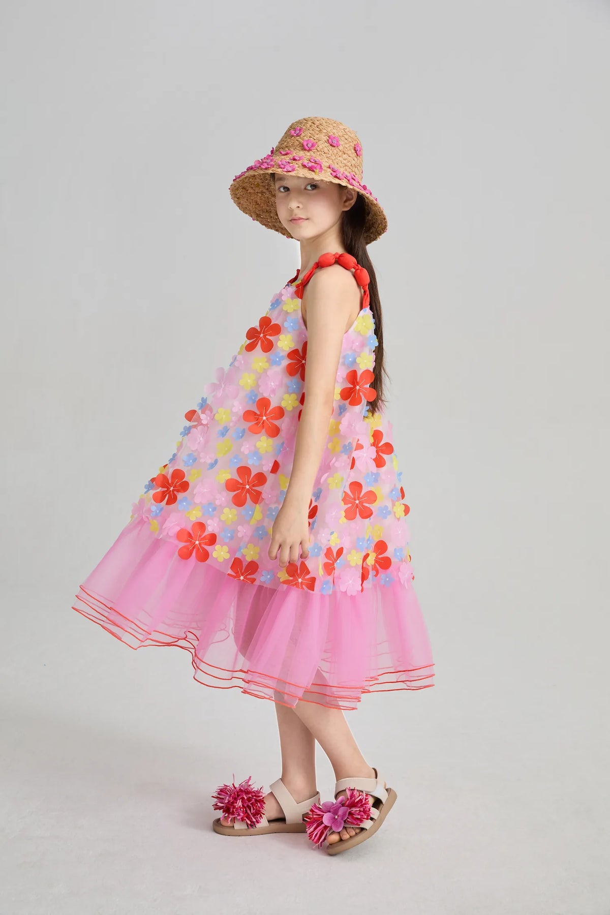 Poco Blush Tropical Bloom Embroidered Mesh Dress