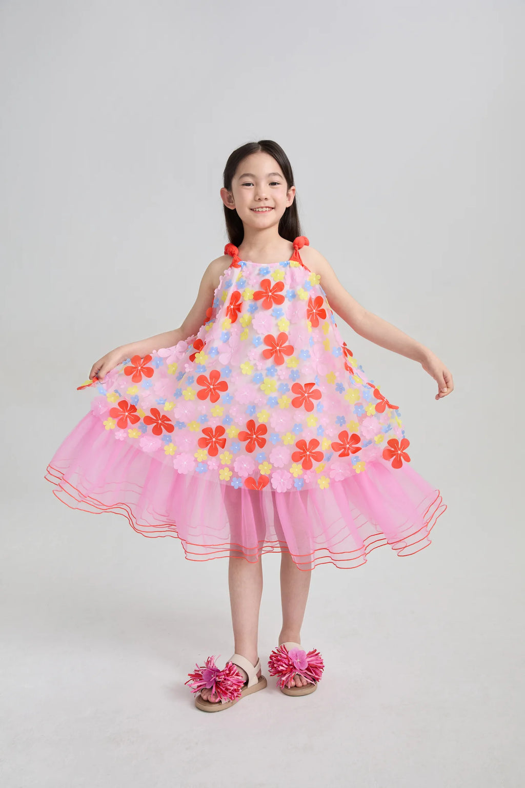 Poco Blush Tropical Bloom Embroidered Mesh Dress