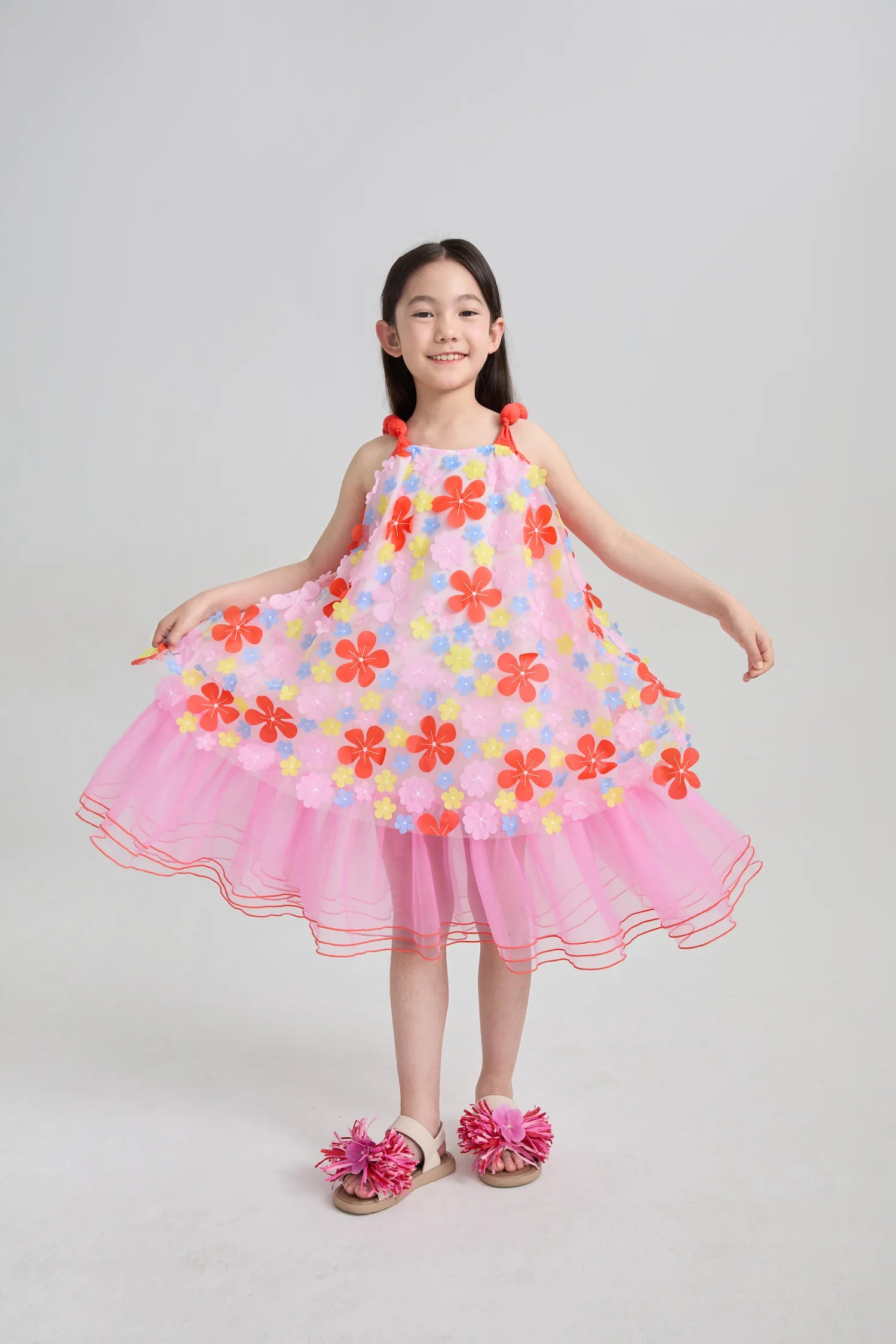 Poco Blush Tropical Bloom Embroidered Mesh Dress