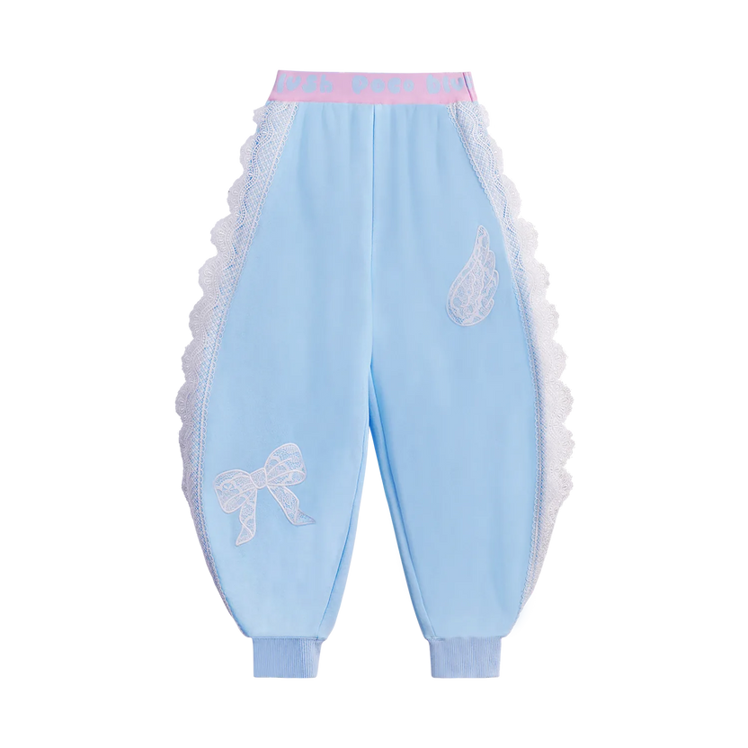 Lace-Trim Ballet Sweatpants with Bow Embroidery by Poco Blush