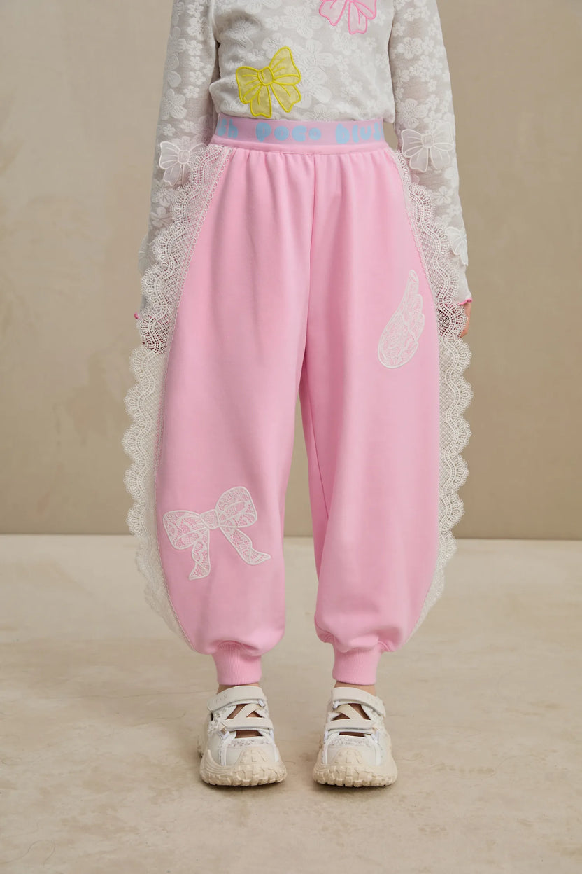 Lace-Trim Ballet Sweatpants with Bow Embroidery by Poco Blush, image 12