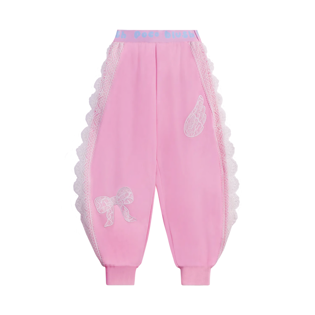 Lace-Trim Ballet Sweatpants with Bow Embroidery by Poco Blush, image 2