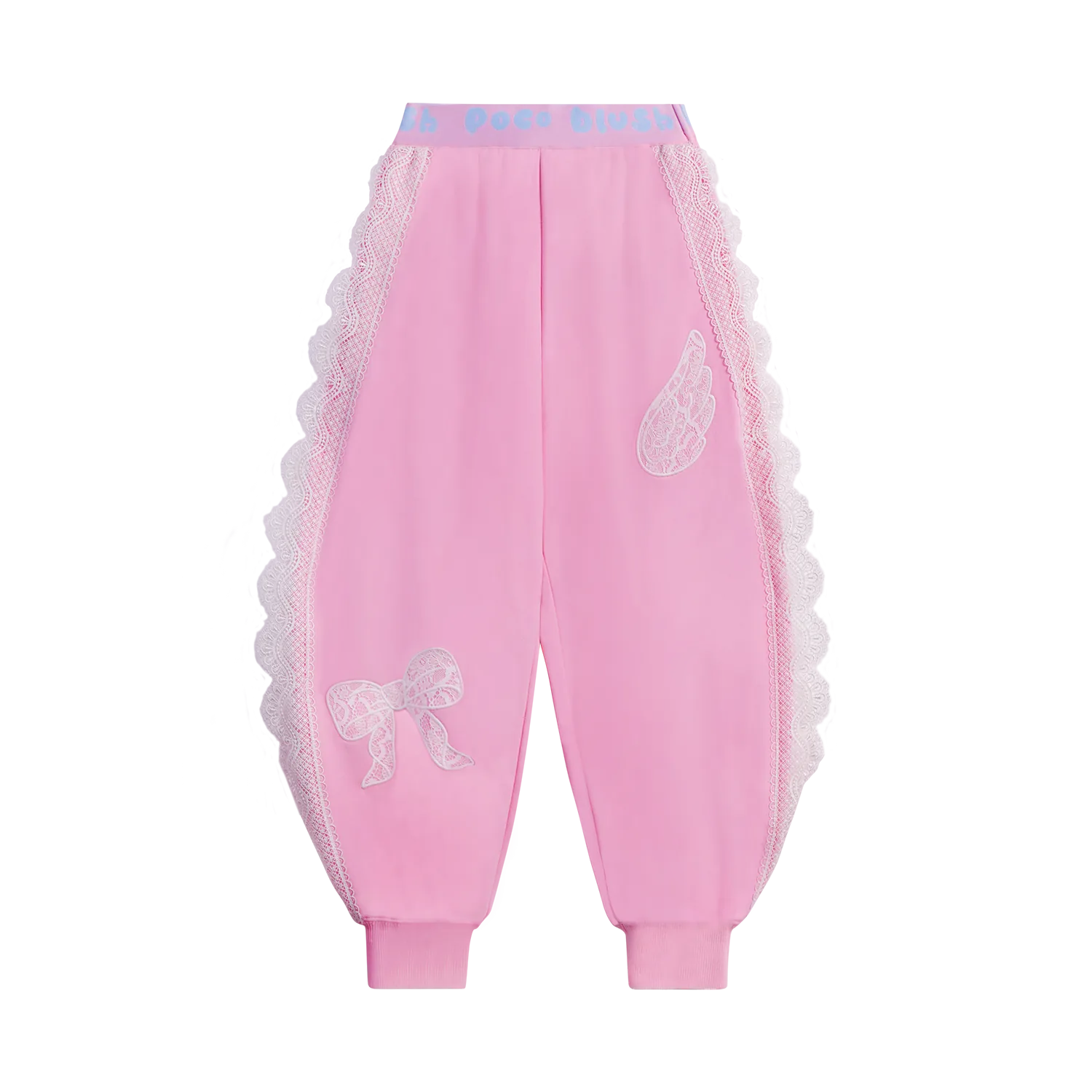 Poco Blush Lace-Trim Ballet Sweatpants with Bow Embroidery Pink