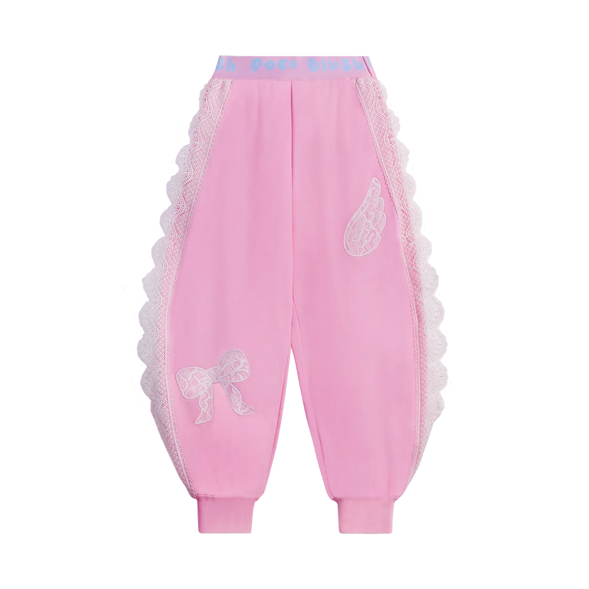 Lace-Trim Ballet Sweatpants with Bow Embroidery by Poco Blush, image 2