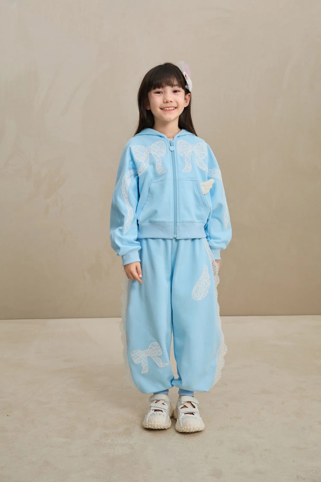 Poco Blush Lace-Trim Ballet Sweatpants with Bow Embroidery