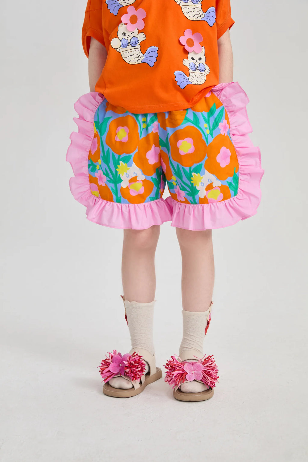 Poco Blush Mer-Cat Hibiscus Flounce Shorts