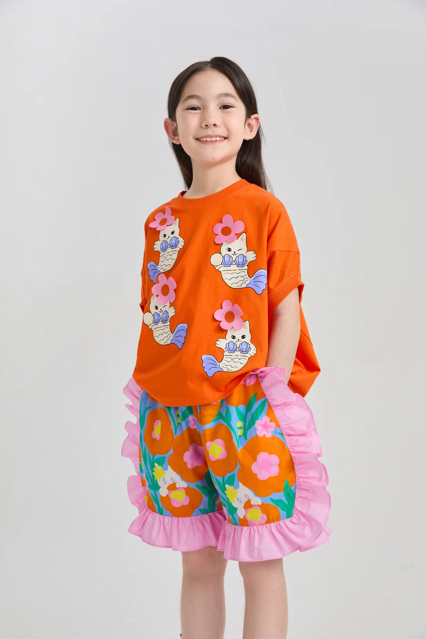 Mer-Cat Hibiscus Flounce Shorts by Poco Blush, image 8