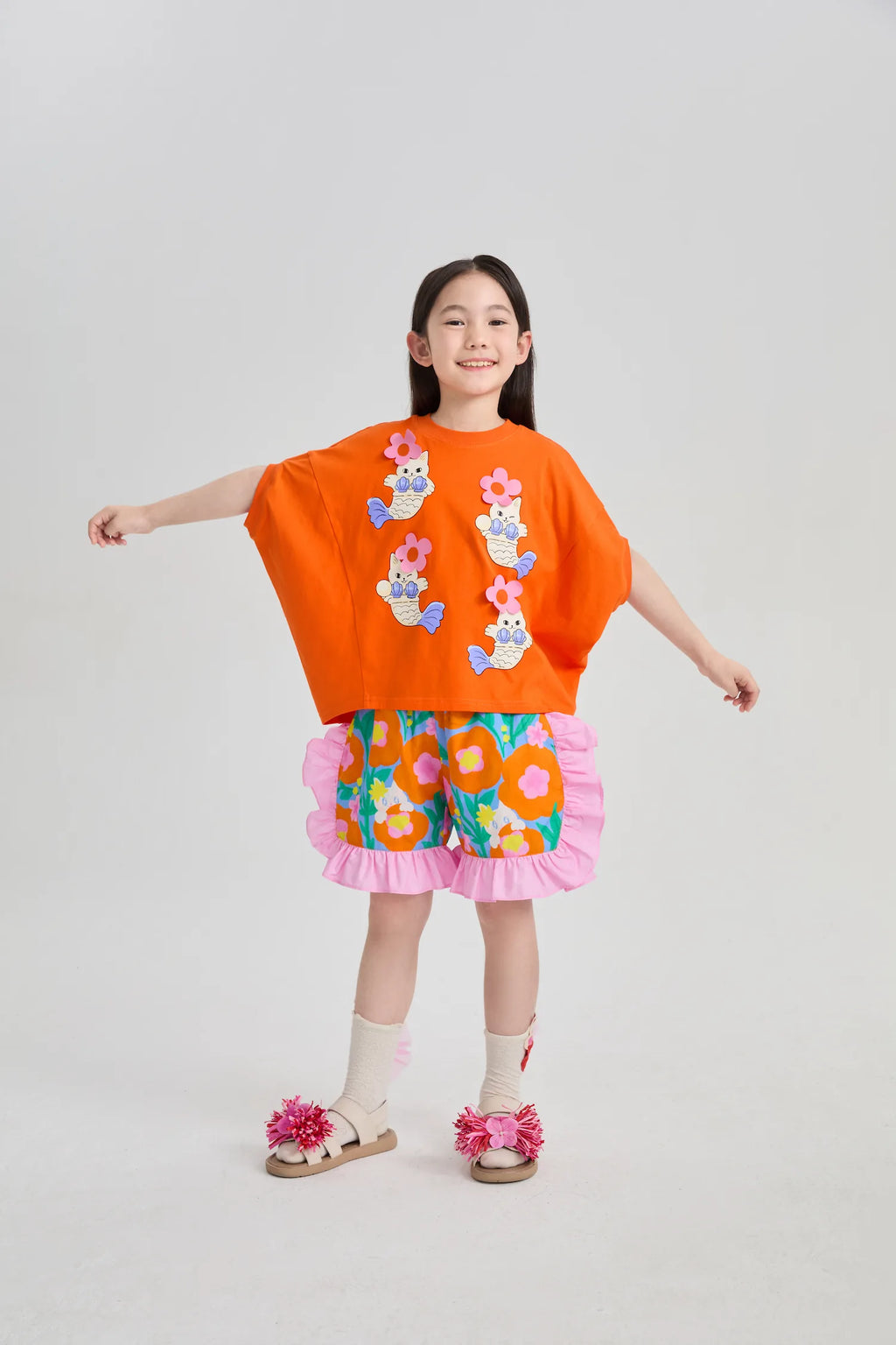 Poco Blush Mer-Cat Hibiscus Flounce Shorts