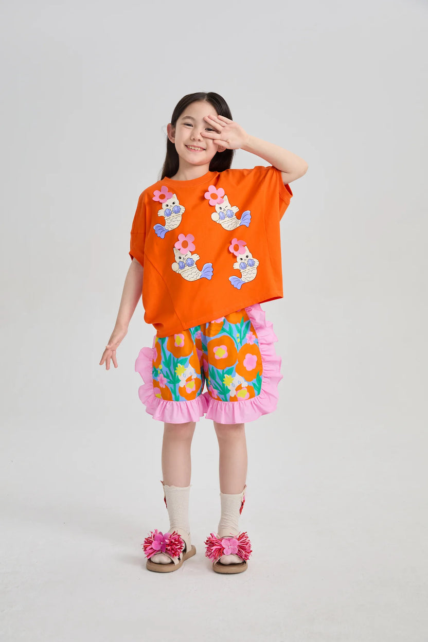 Mer-Cat Hibiscus Flounce Shorts by Poco Blush, image 4