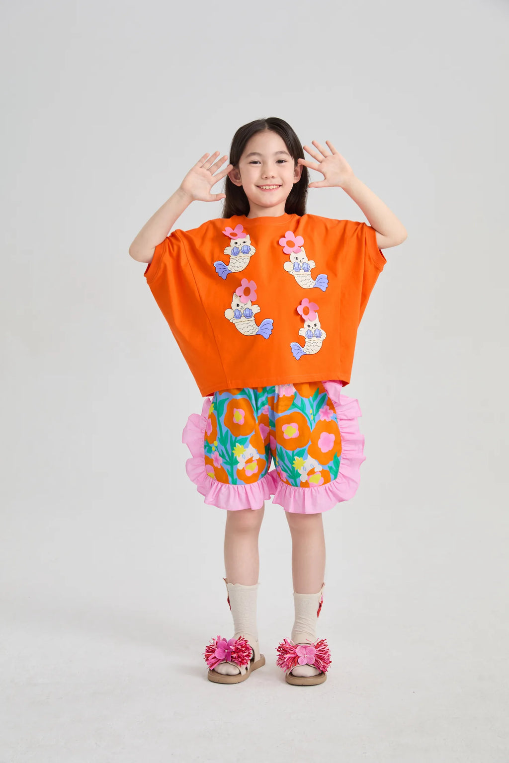 Poco Blush Mer-Cat Hibiscus Flounce Shorts