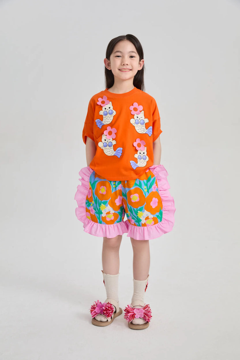 Mer-Cat Hibiscus Flounce Shorts by Poco Blush, image 2