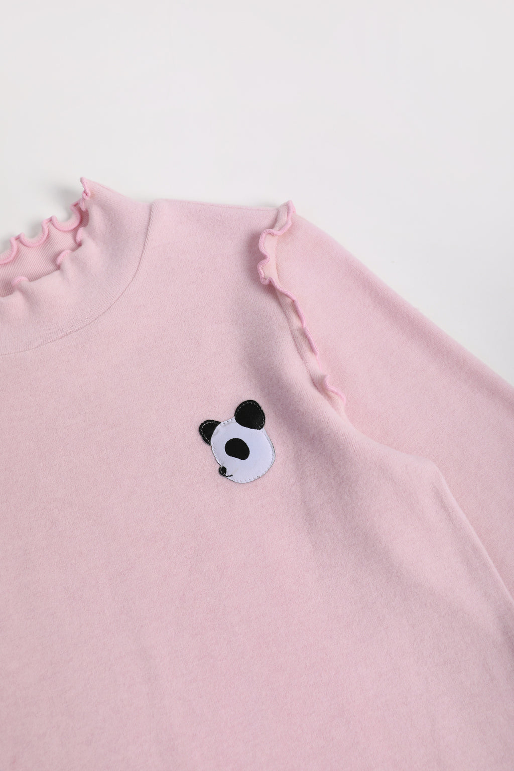 Ink-Wash Frill-Neck Base-Layer Top — Blossom Pink; construction and decoration detail