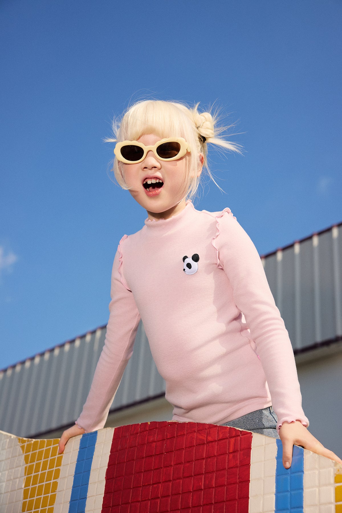 Ink-Wash Frill-Neck Base-Layer Top — Blossom Pink; worn view; other styled garments and accessories are not included