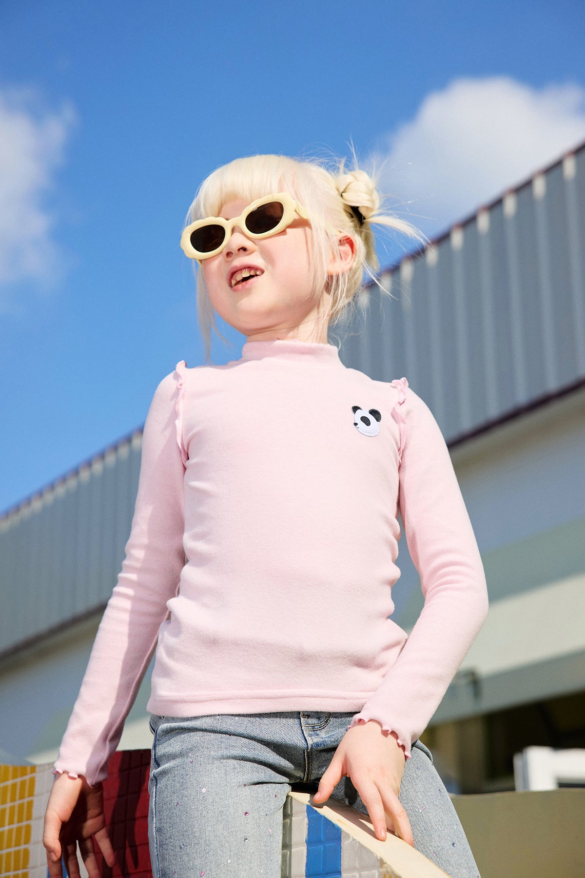 Ink-Wash Frill-Neck Base-Layer Top — Blossom Pink; worn view; other styled garments and accessories are not included