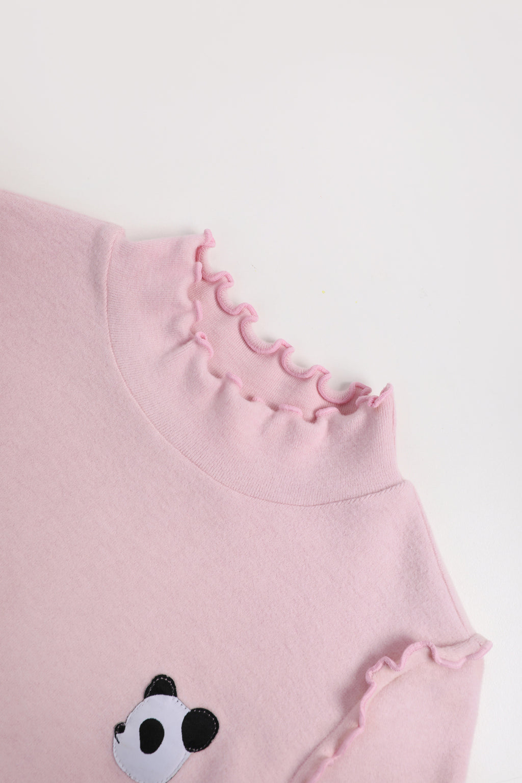 Ink-Wash Frill-Neck Base-Layer Top — Blossom Pink; construction and decoration detail