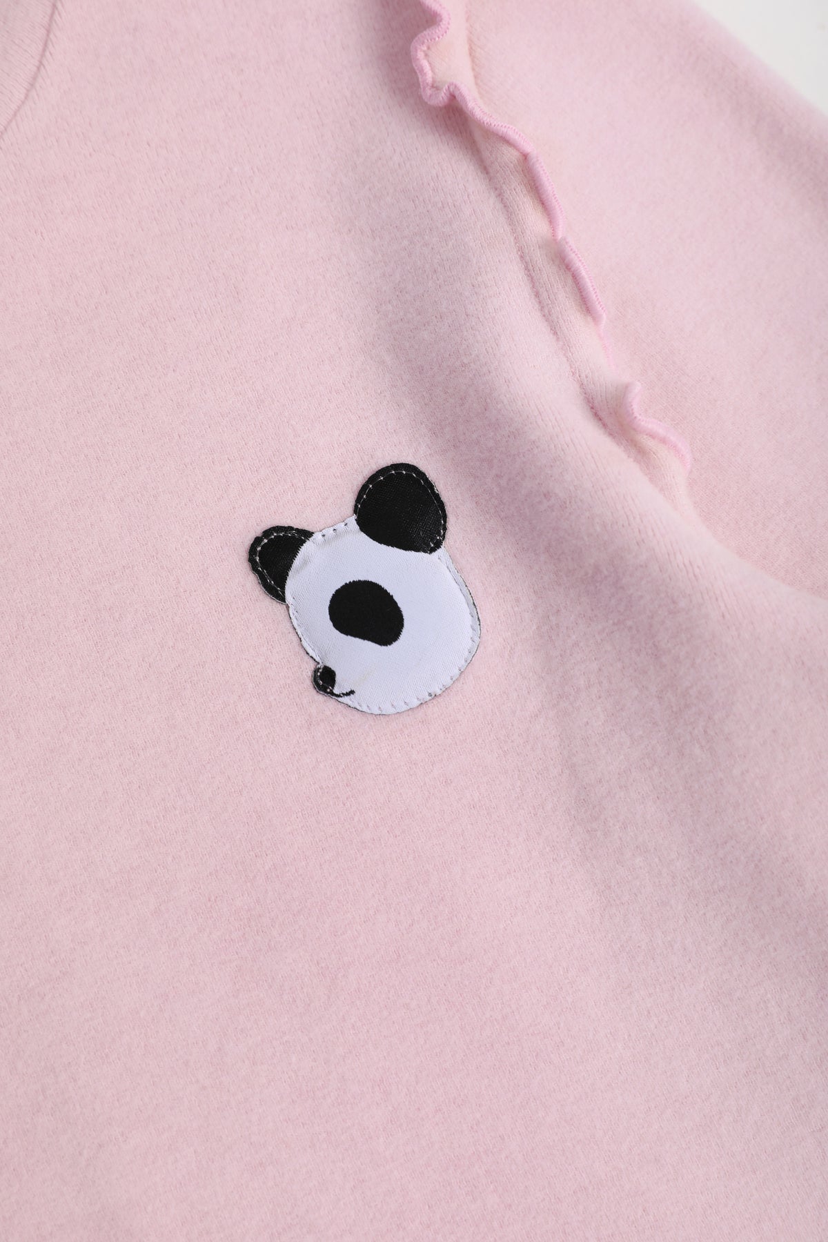 Ink-Wash Frill-Neck Base-Layer Top — Blossom Pink; construction and decoration detail
