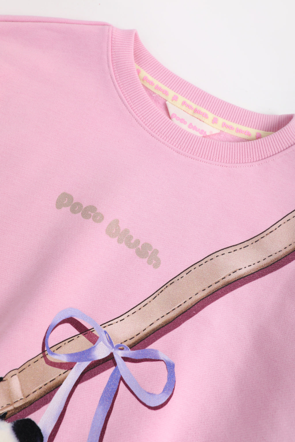 Ink-Wash Printed Pocket Sweatshirt — Peach Pink; construction and decoration detail
