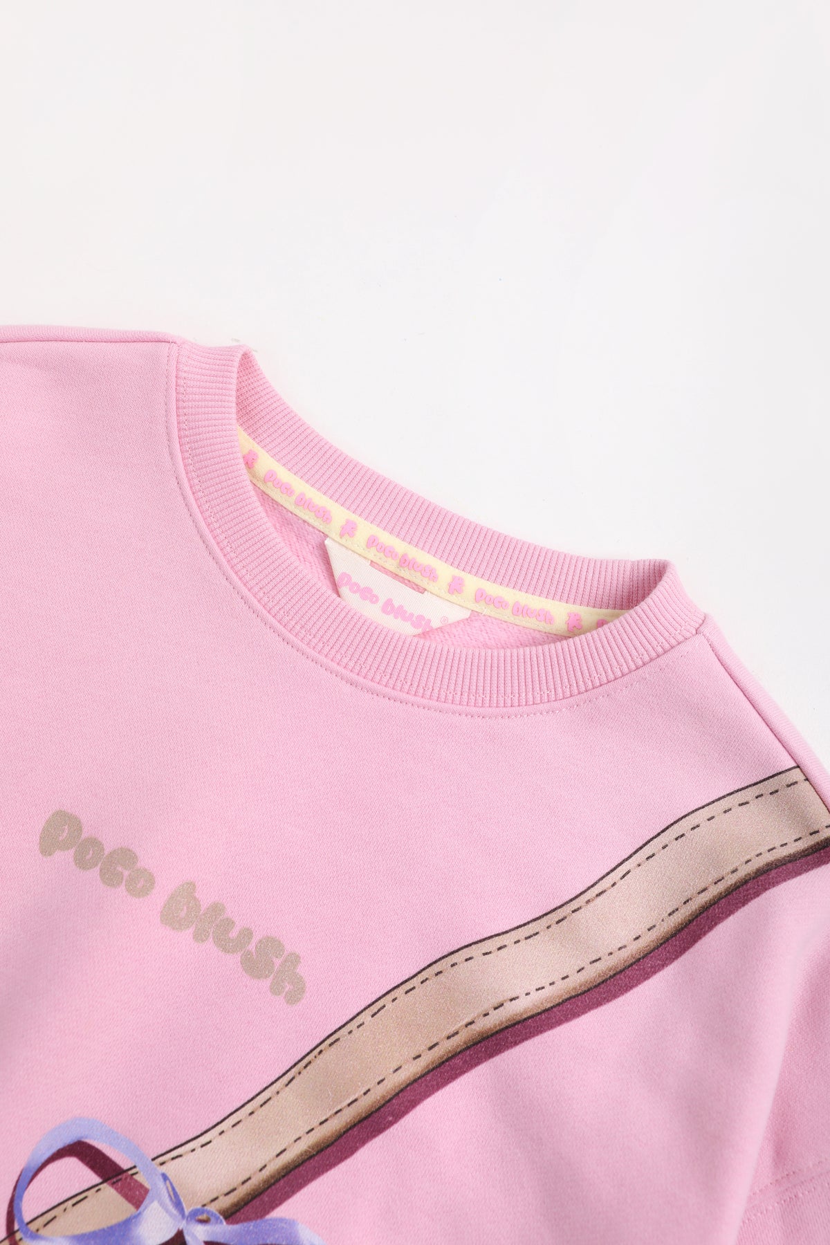 Ink-Wash Printed Pocket Sweatshirt — Peach Pink; construction and decoration detail