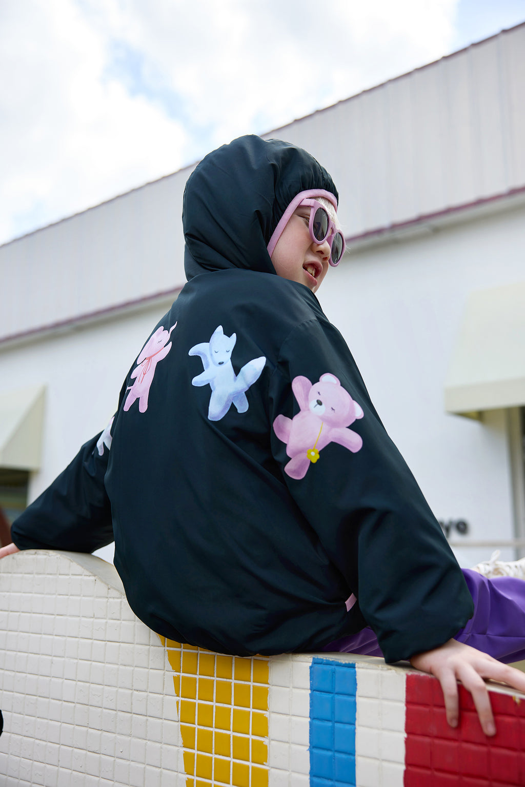 Ink-Wash Reversible Hooded Fleece Jacket — Black; worn view; other styled garments and accessories are not included