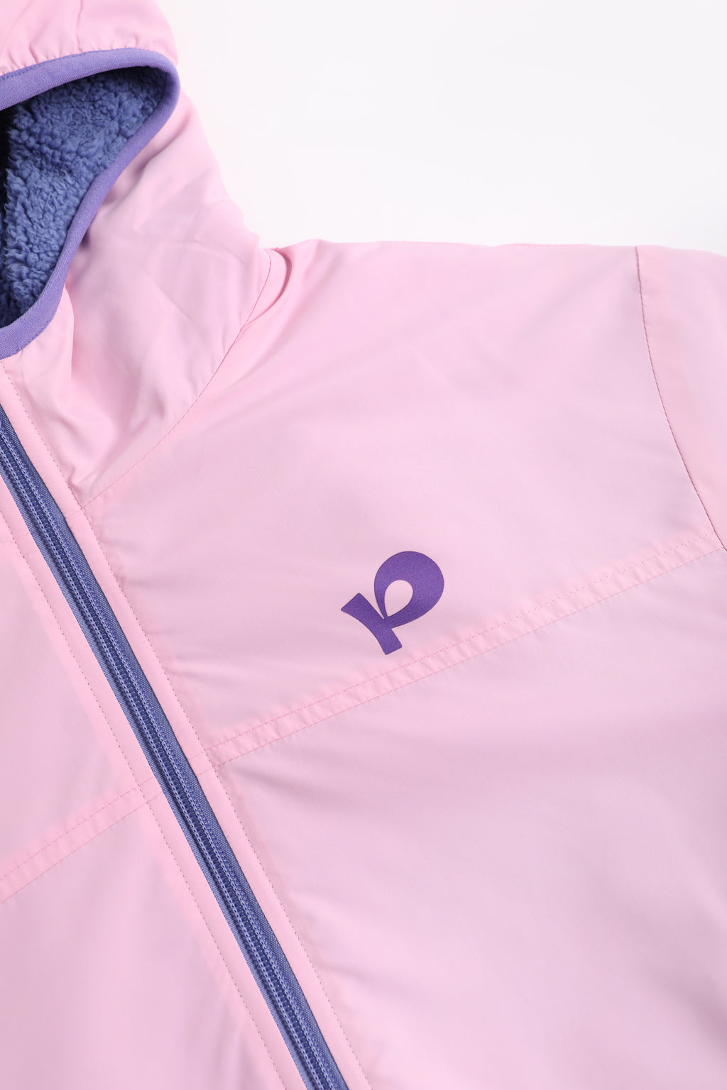 Ink-Wash Reversible Hooded Fleece Jacket — Peach Pink; construction and decoration detail