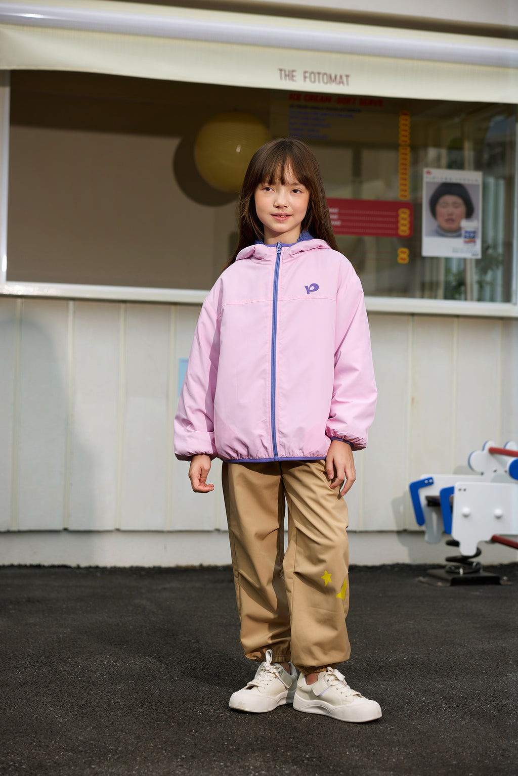 Ink-Wash Reversible Hooded Fleece Jacket — Peach Pink; worn view; other styled garments and accessories are not included