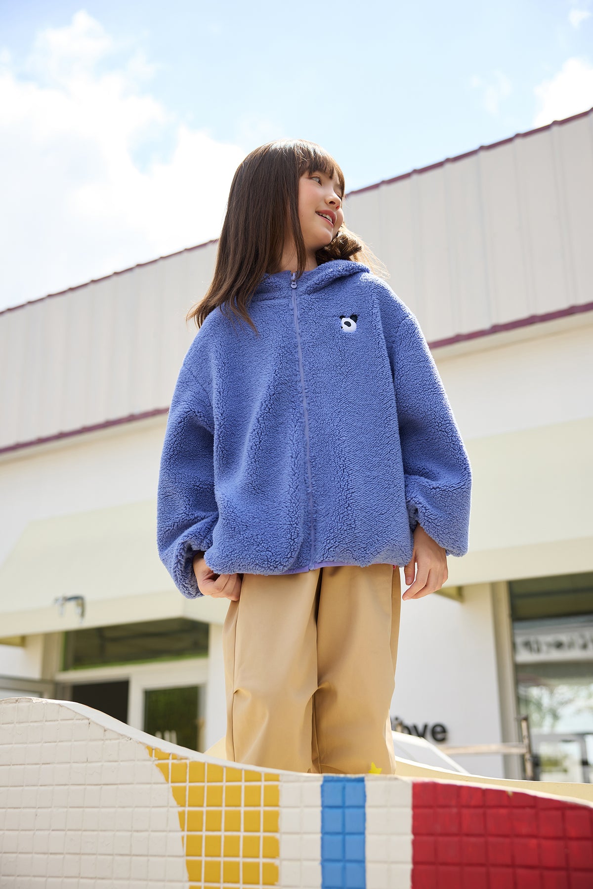 Ink-Wash Reversible Hooded Fleece Jacket — Peach Pink; worn view; other styled garments and accessories are not included