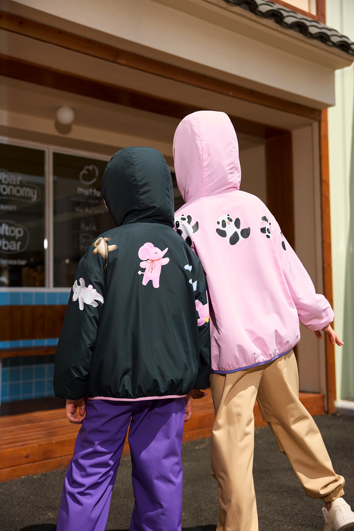 Ink-Wash Reversible Hooded Fleece Jacket — Peach Pink; worn view; other styled garments and accessories are not included