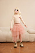 Tulle-Layer Knit Leggings — Dusty Pink; worn view; other styled garments and accessories are not included