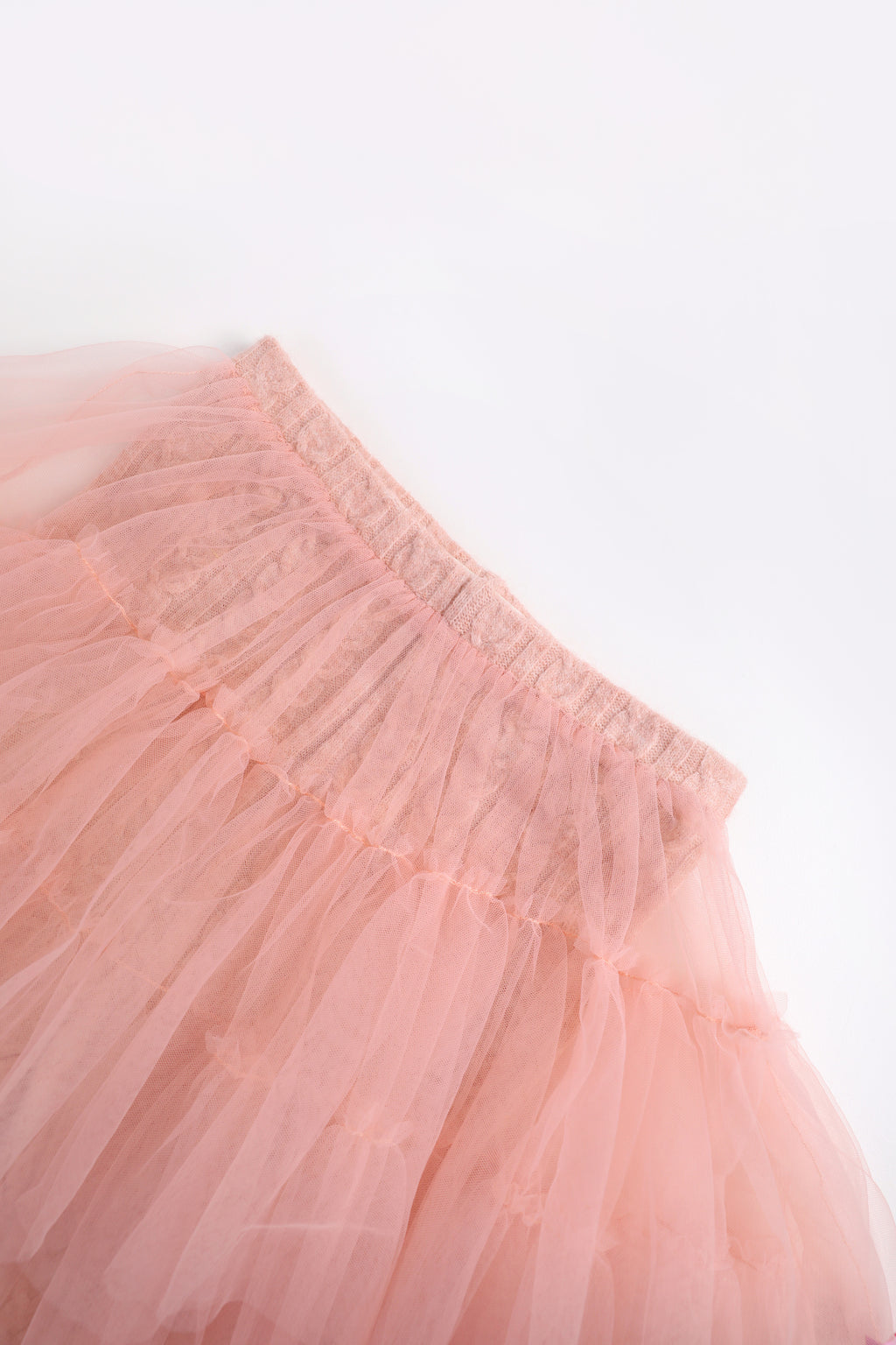 Tulle-Layer Knit Leggings — Dusty Pink; construction and decoration detail