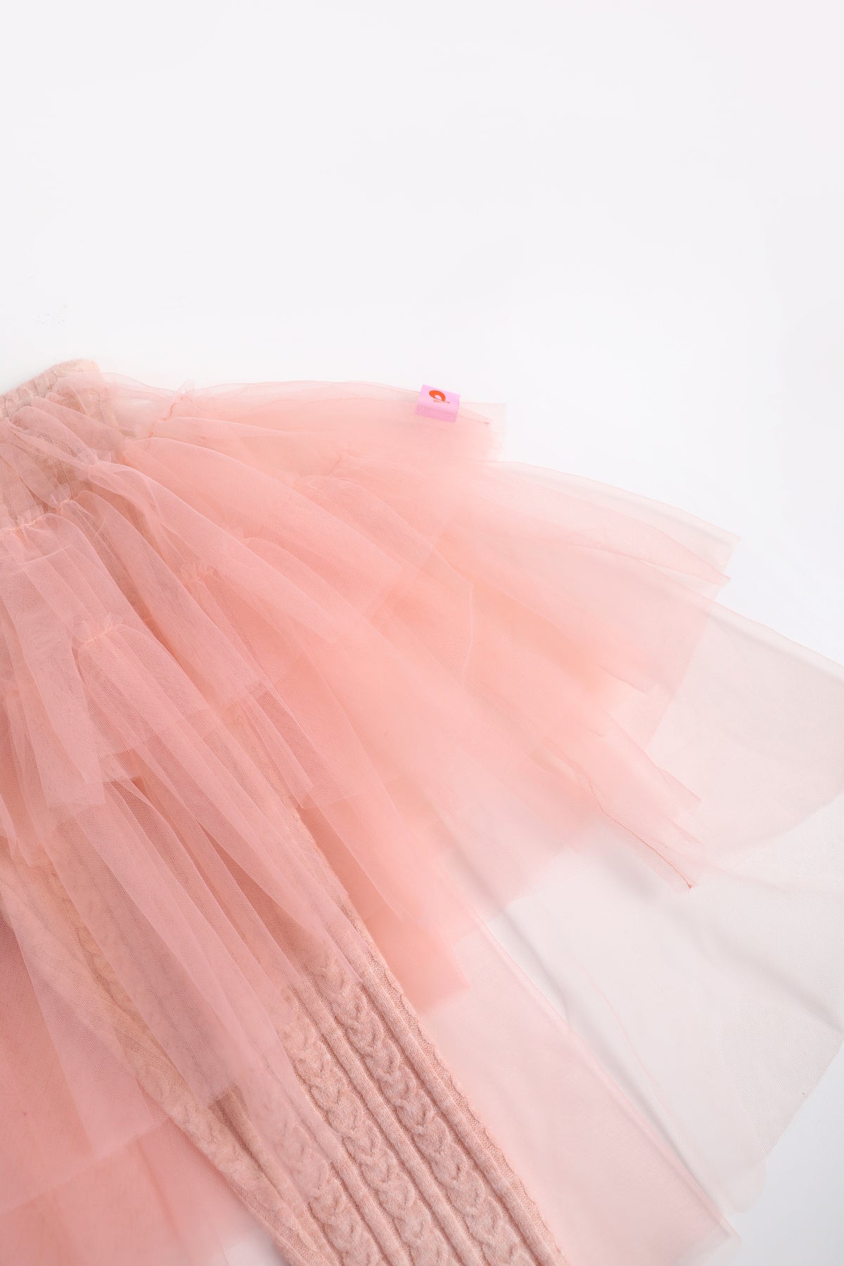 Tulle-Layer Knit Leggings — Dusty Pink; construction and decoration detail