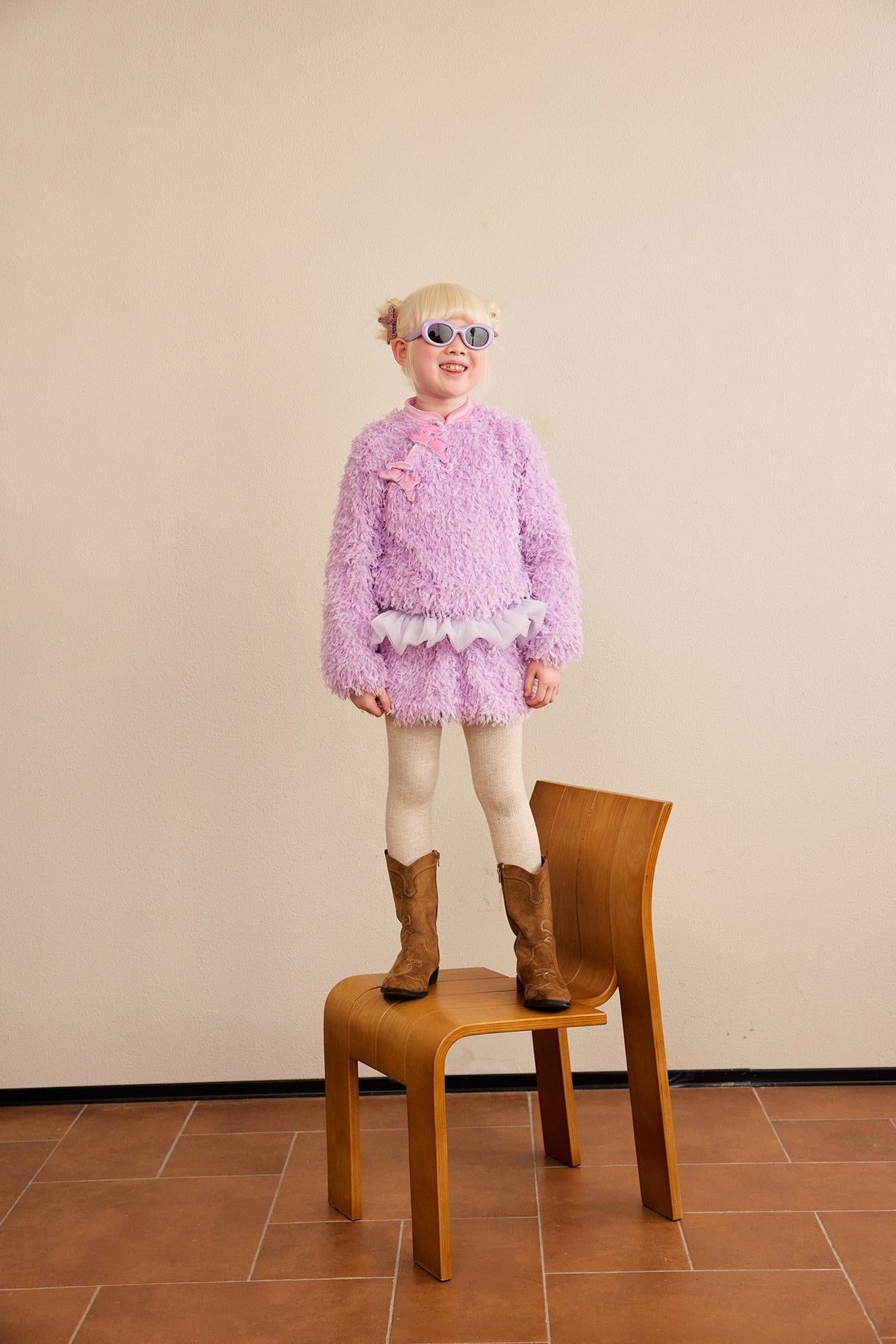 Set Moon Rabbit cu geacă cu franjuri și fustă — Mov taro; setul asortat din două piese, purtat; accesoriile și celelalte articole din ținută nu sunt incluse