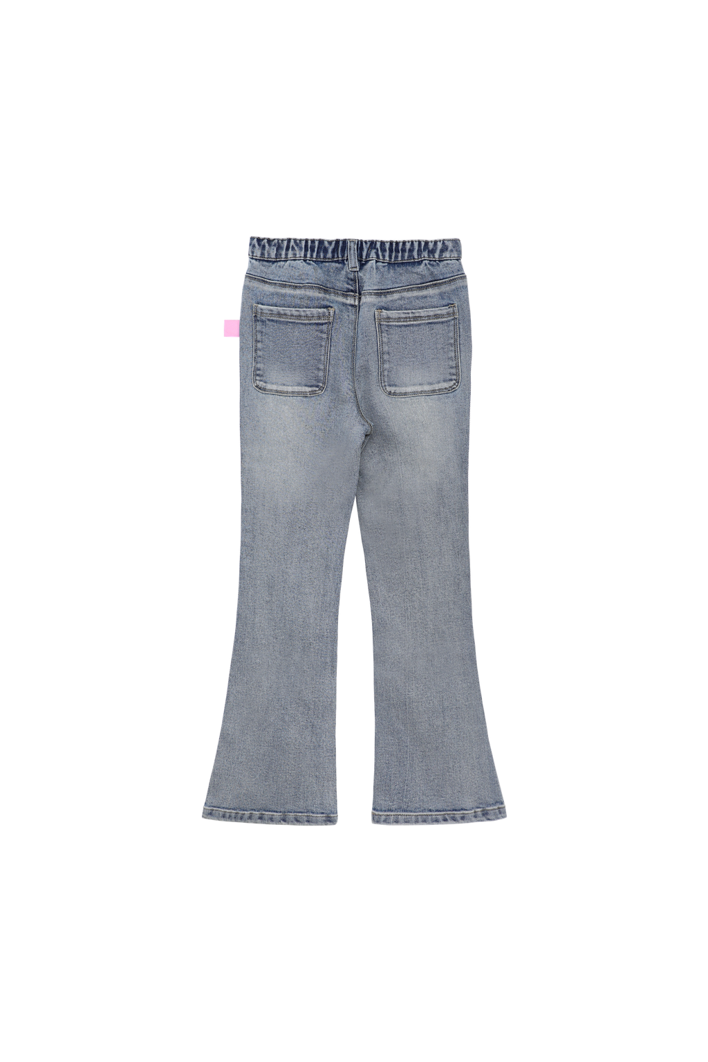 Crystal-Print Flared Jeans — Denim Blue; back view