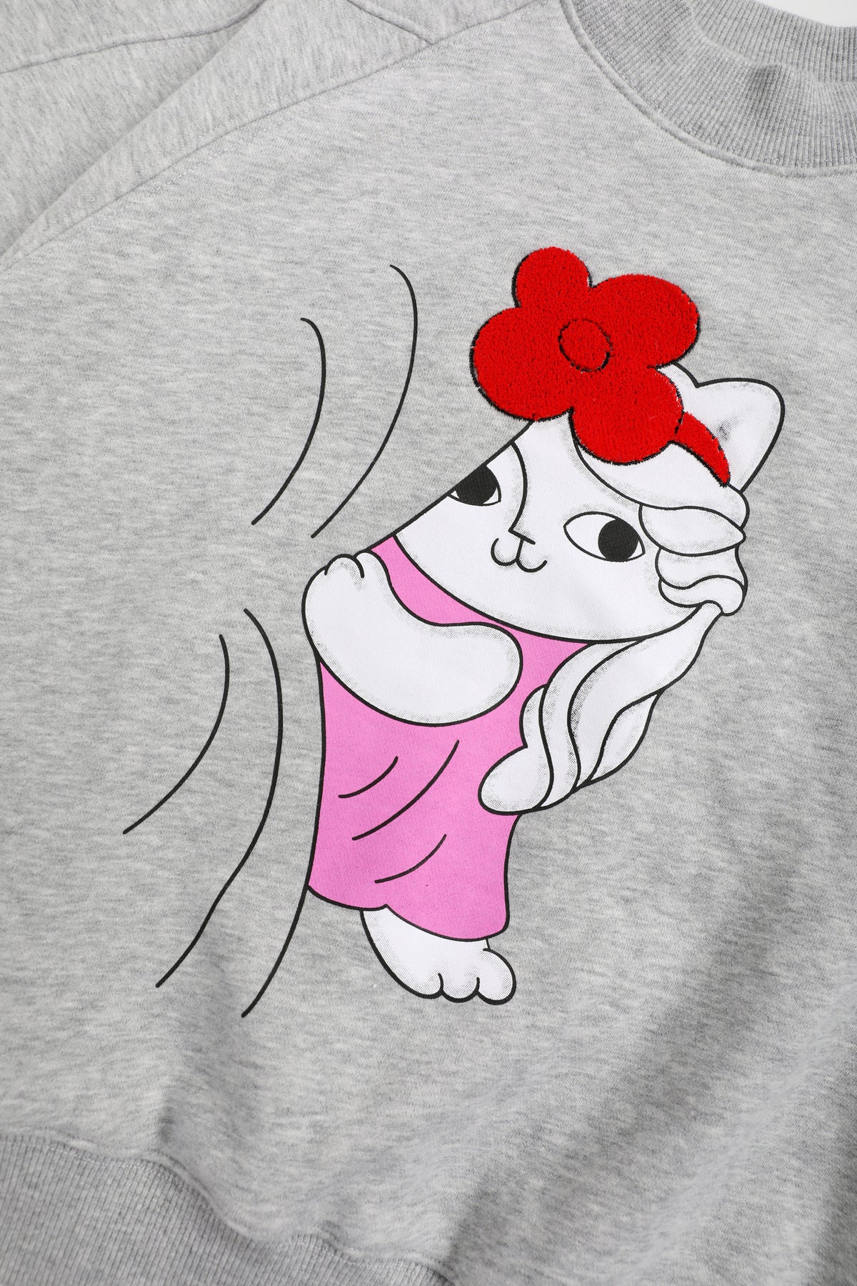 Hide-and-Seek Cat Sweatshirt — Pencil Grey; construction and decoration detail