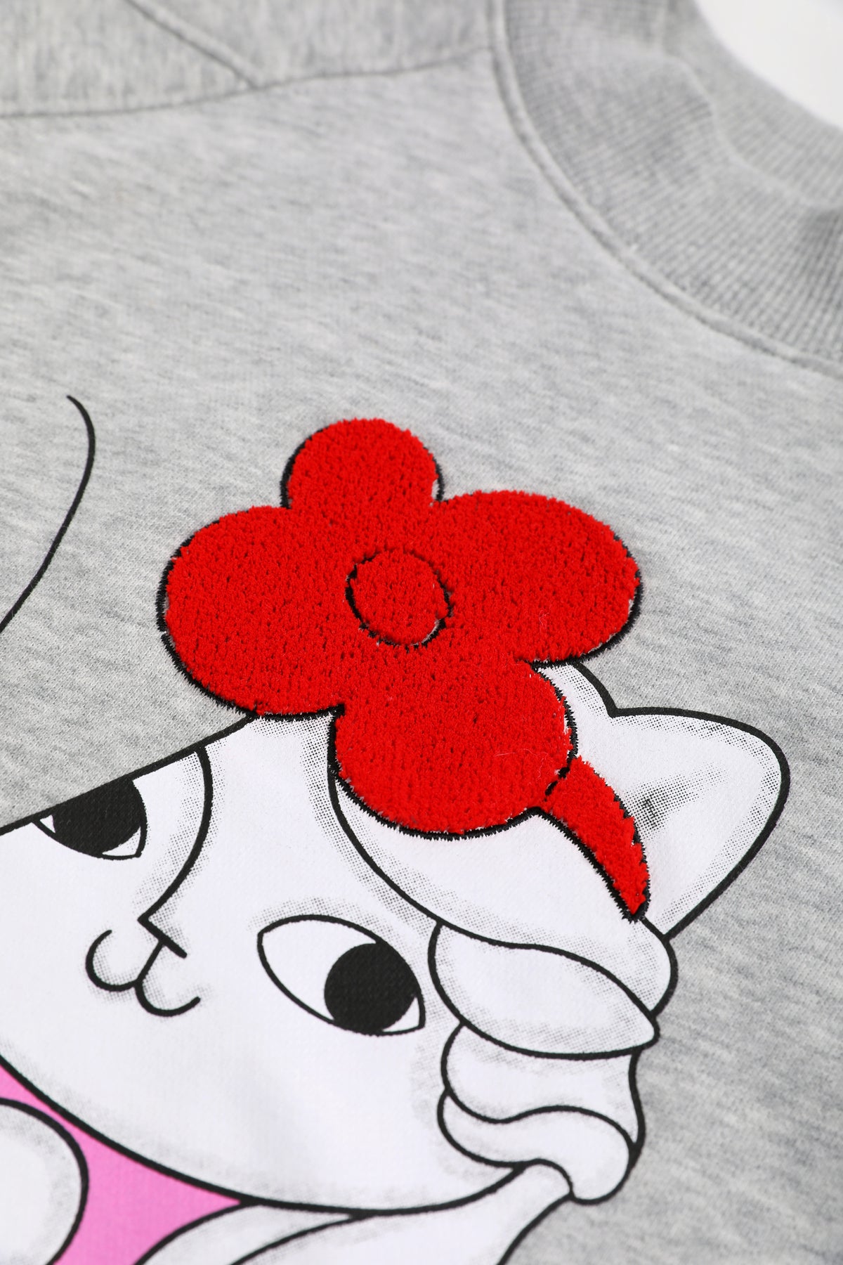 Hide-and-Seek Cat Sweatshirt — Pencil Grey; construction and decoration detail