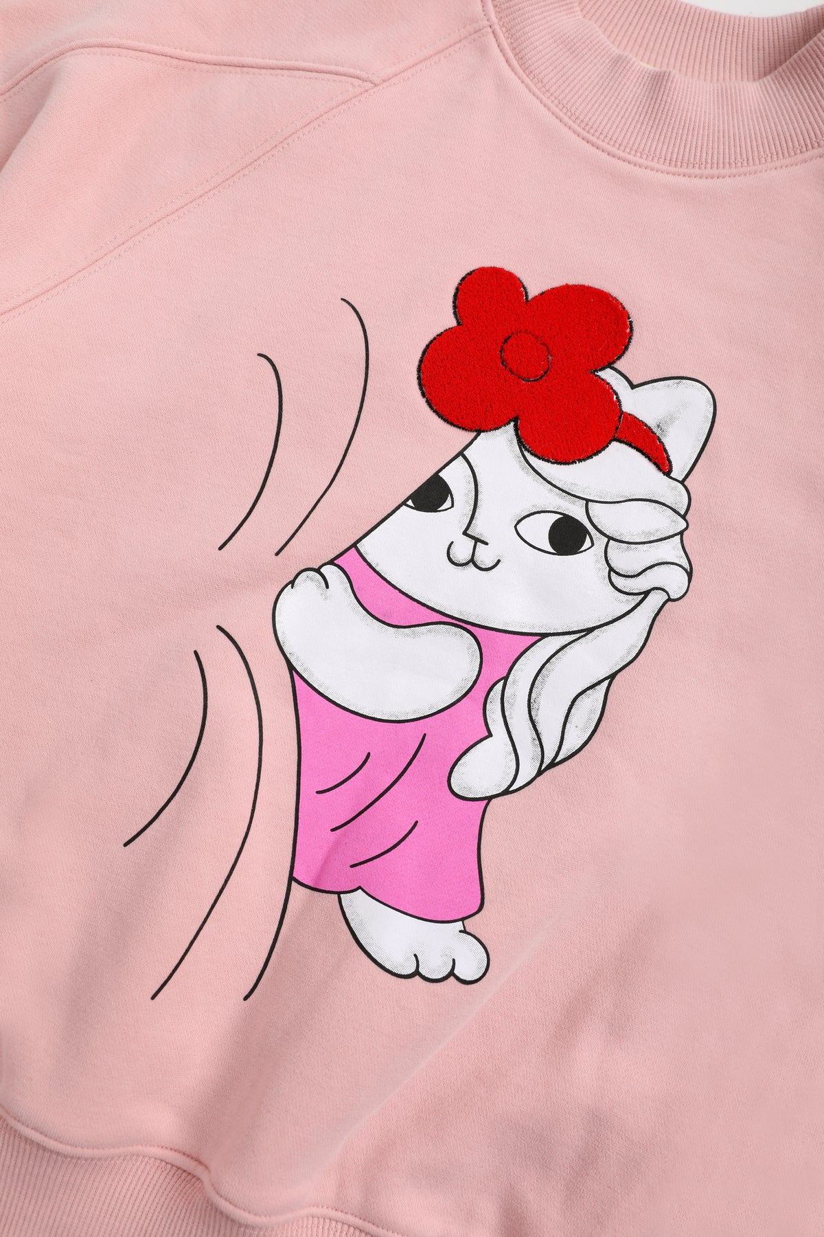 Hide-and-Seek Cat Sweatshirt — Dusty Pink; construction and decoration detail
